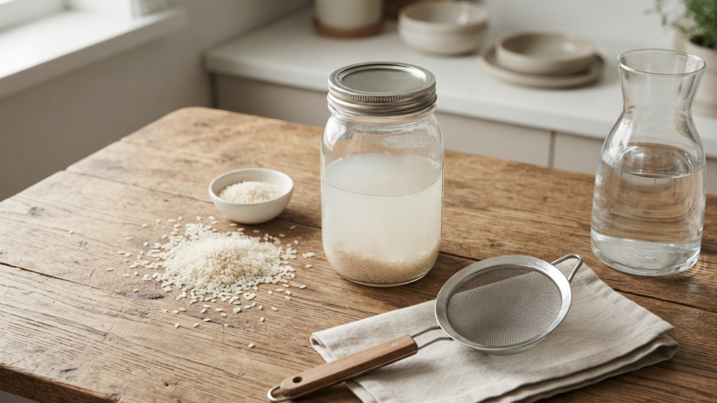 Ingredients needed to make rice water